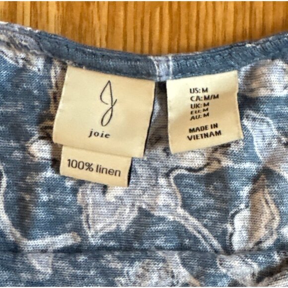 Joie Womens Top Med Blue Floral 100% Linen Cap Sleeve Asymmetric Hem Blouse - Picture 3 of 6